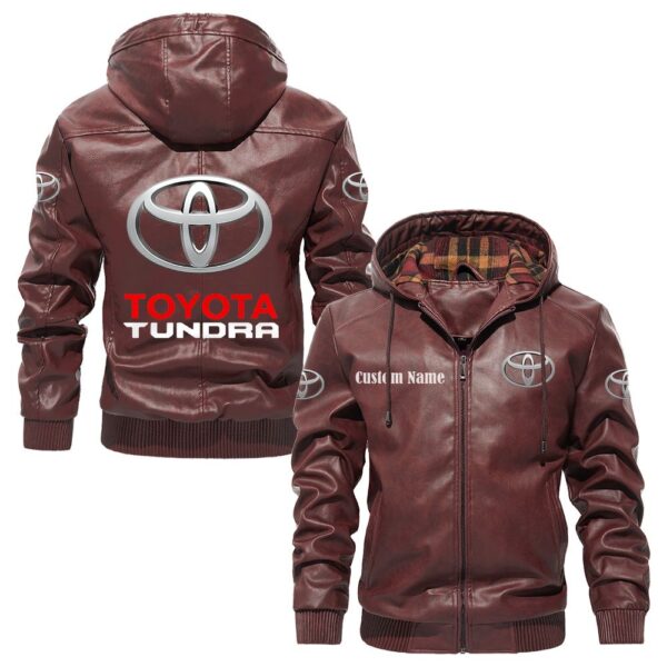 Custom Name Toyota Tundra PU Leather Hooded Jacket - Personalized Logo Car Motorcycle Model - Image 2