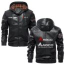 Custom Name Agco PU Leather Hooded Jacket - Personalized Logo Car Motorcycle Model