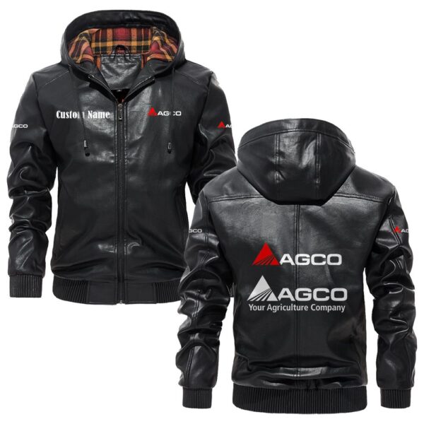 Custom Name Agco PU Leather Hooded Jacket - Personalized Logo Car Motorcycle Model