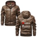 Custom Name Agco PU Leather Hooded Jacket - Personalized Logo Car Motorcycle Model