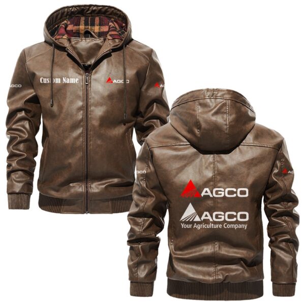 Custom Name Agco PU Leather Hooded Jacket - Personalized Logo Car Motorcycle Model - Image 3