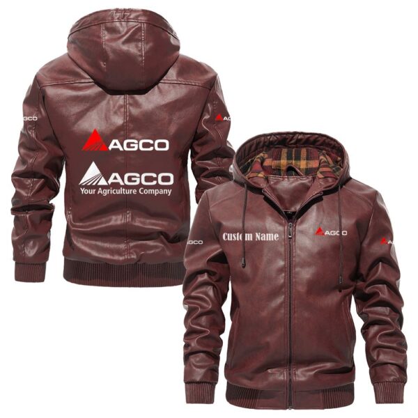 Custom Name Agco PU Leather Hooded Jacket - Personalized Logo Car Motorcycle Model - Image 2