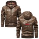 Custom Name Austin Healey PU Leather Hooded Jacket - Personalized Logo Car Motorcycle Model