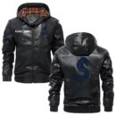 Custom Name Beneteau PU Leather Hooded Jacket - Personalized Logo Car Motorcycle Model