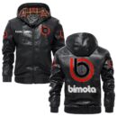 Custom Name Bimota PU Leather Hooded Jacket - Personalized Logo Car Motorcycle Model