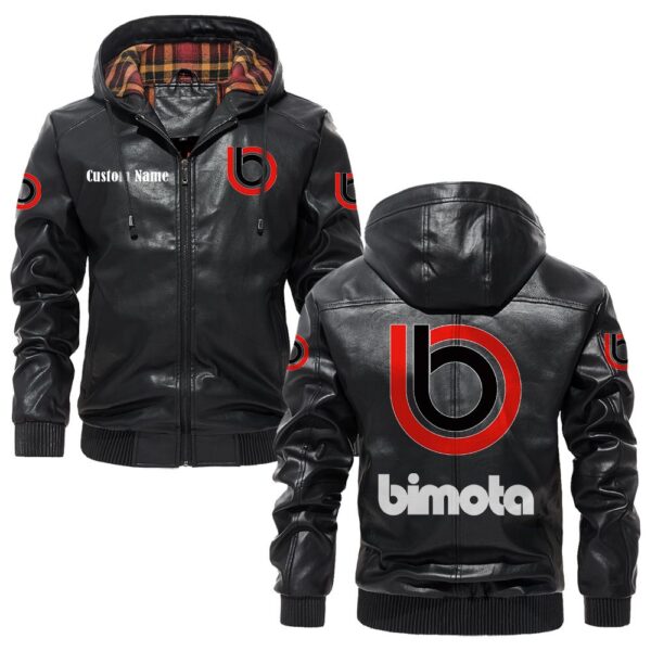 Custom Name Bimota PU Leather Hooded Jacket - Personalized Logo Car Motorcycle Model