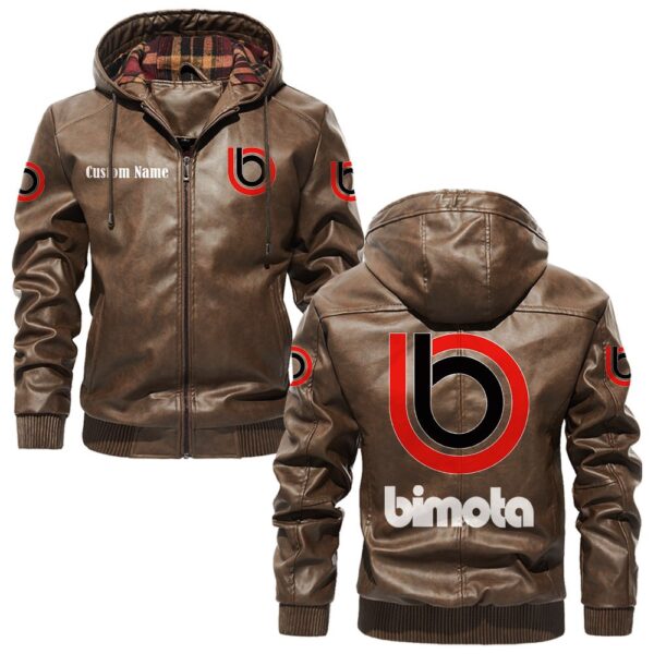 Custom Name Bimota PU Leather Hooded Jacket - Personalized Logo Car Motorcycle Model - Image 3