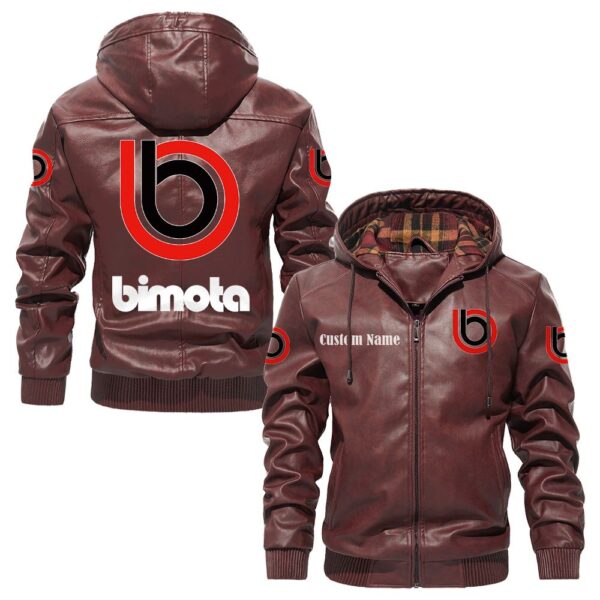 Custom Name Bimota PU Leather Hooded Jacket - Personalized Logo Car Motorcycle Model - Image 2