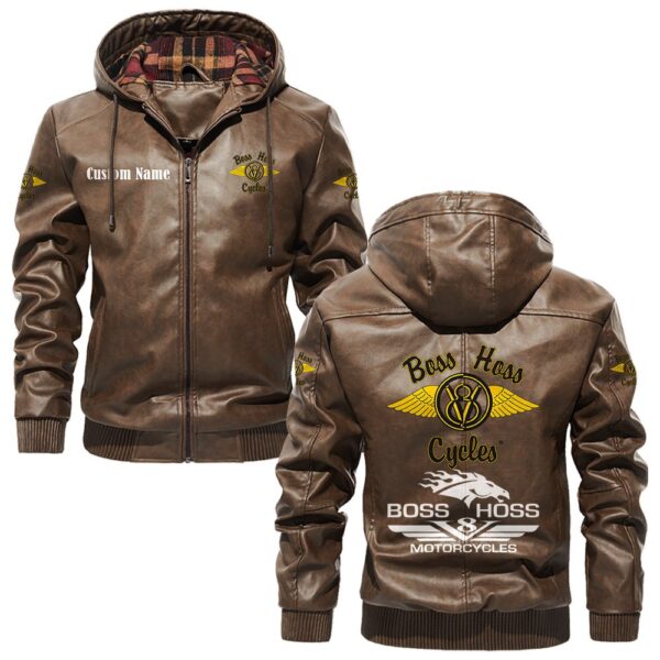 Custom Name Boss Hoss PU Leather Hooded Jacket - Personalized Logo Car Motorcycle Model - Image 3