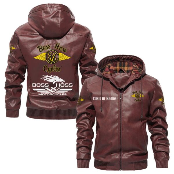 Custom Name Boss Hoss PU Leather Hooded Jacket - Personalized Logo Car Motorcycle Model - Image 2