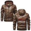 Custom Name Boston Whaler PU Leather Hooded Jacket - Personalized Logo Car Motorcycle Model