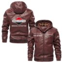 Custom Name Briggs Stratton PU Leather Hooded Jacket - Personalized Logo Car Motorcycle Model