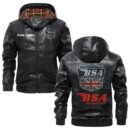 Custom Name Bsa PU Leather Hooded Jacket - Personalized Logo Car Motorcycle Model