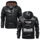 Custom Name Buell Motorcycles PU Leather Hooded Jacket - Personalized Logo Car Motorcycle Model