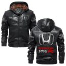 Custom Name Honda Civic Type R PU Leather Hooded Jacket - Personalized Logo Car Motorcycle Model