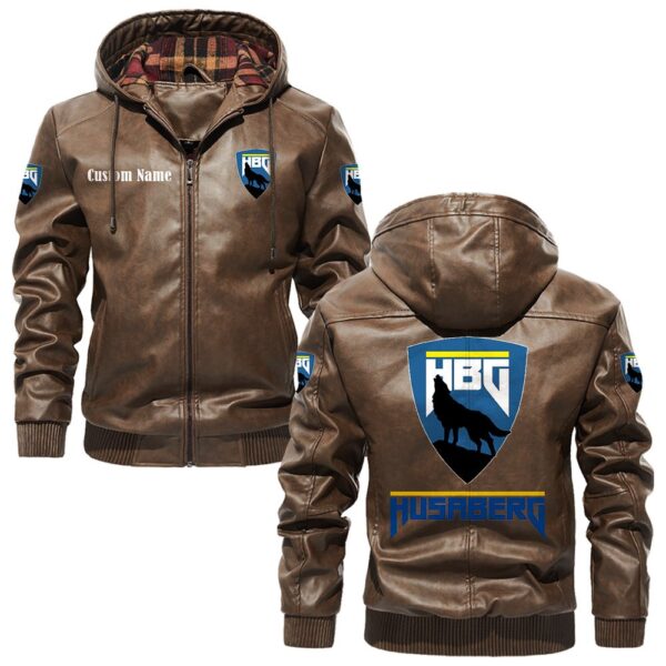 Custom Name Husaberg PU Leather Hooded Jacket - Personalized Logo Car Motorcycle Model - Image 3