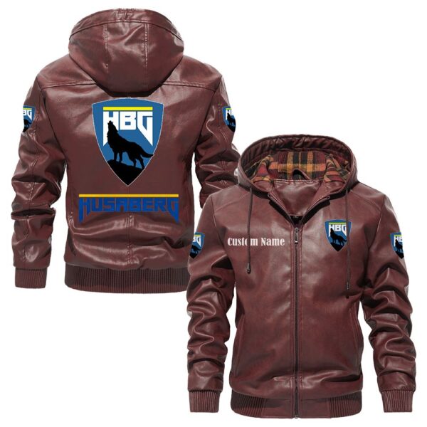 Custom Name Husaberg PU Leather Hooded Jacket - Personalized Logo Car Motorcycle Model - Image 2