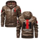 Custom Name International Harvester PU Leather Hooded Jacket - Personalized Logo Car Motorcycle Model