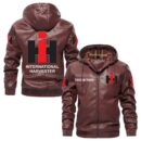 Custom Name International Harvester PU Leather Hooded Jacket - Personalized Logo Car Motorcycle Model