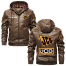 Custom Name Jcb PU Leather Hooded Jacket - Personalized Logo Car Motorcycle Model