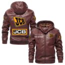 Custom Name Jcb PU Leather Hooded Jacket - Personalized Logo Car Motorcycle Model