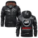 Custom Name Kioti PU Leather Hooded Jacket - Personalized Logo Car Motorcycle Model