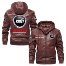 Custom Name Kioti PU Leather Hooded Jacket - Personalized Logo Car Motorcycle Model