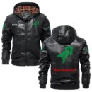 Custom Name Kverneland PU Leather Hooded Jacket - Personalized Logo Car Motorcycle Model