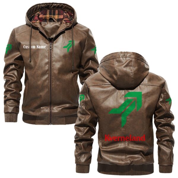 Custom Name Kverneland PU Leather Hooded Jacket - Personalized Logo Car Motorcycle Model - Image 3