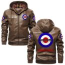 Custom Name Lambretta PU Leather Hooded Jacket - Personalized Logo Car Motorcycle Model