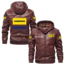 Custom Name Liebherr PU Leather Hooded Jacket - Personalized Logo Car Motorcycle Model