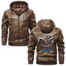 Custom Name Mazda Cx5 PU Leather Hooded Jacket - Personalized Logo Car Motorcycle Model
