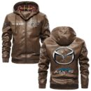 Custom Name Mazda Mx5 PU Leather Hooded Jacket - Personalized Logo Car Motorcycle Model