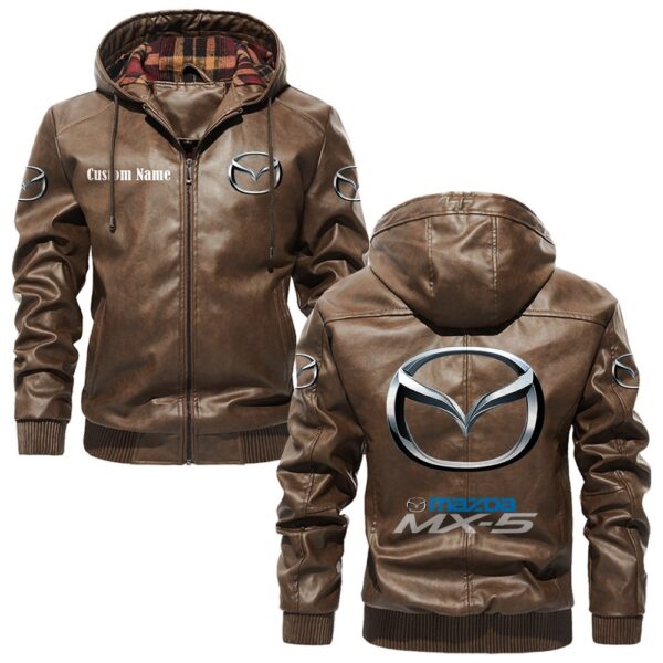 Custom Name Mazda Mx5 PU Leather Hooded Jacket - Personalized Logo Car Motorcycle Model - Image 3