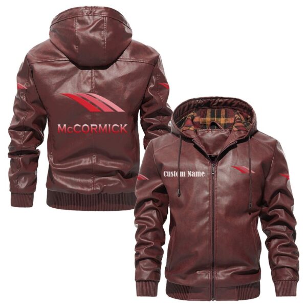 Custom Name Mccormick PU Leather Hooded Jacket - Personalized Logo Car Motorcycle Model - Image 2