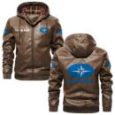 Custom Name Polaris PU Leather Hooded Jacket - Personalized Logo Car Motorcycle Model