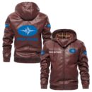 Custom Name Polaris PU Leather Hooded Jacket - Personalized Logo Car Motorcycle Model