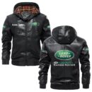Custom Name Range Rover PU Leather Hooded Jacket - Personalized Logo Car Motorcycle Model