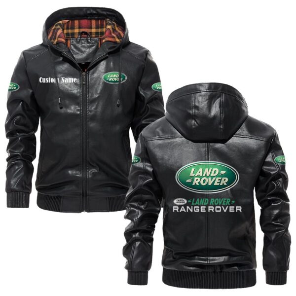 Custom Name Range Rover PU Leather Hooded Jacket - Personalized Logo Car Motorcycle Model