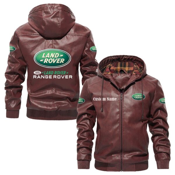 Custom Name Range Rover PU Leather Hooded Jacket - Personalized Logo Car Motorcycle Model - Image 2