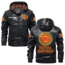 Custom Name Royal Enfield 2 PU Leather Hooded Jacket - Personalized Logo Car Motorcycle Model