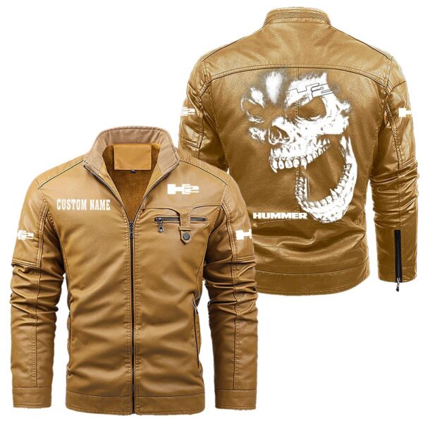 Custom Name Hummer H2 Skull Leather Jacket - Personalized Logo Car Motorcycle Model - Image 10