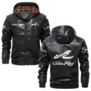 Custom Name Sea Ray PU Leather Hooded Jacket - Personalized Logo Car Motorcycle Model