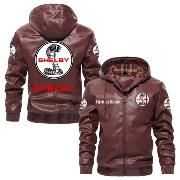 Custom Name Shelby PU Leather Hooded Jacket - Personalized Logo Car Motorcycle Model - Image 2