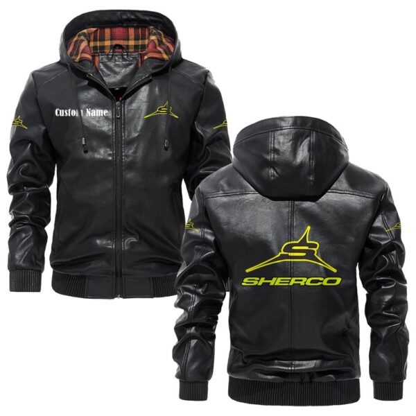 Custom Name Sherco PU Leather Hooded Jacket - Personalized Logo Car Motorcycle Model
