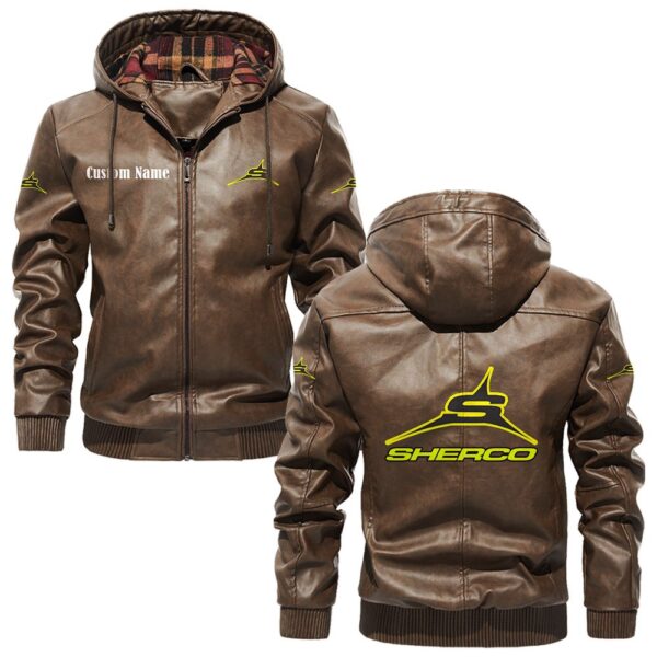 Custom Name Sherco PU Leather Hooded Jacket - Personalized Logo Car Motorcycle Model - Image 3