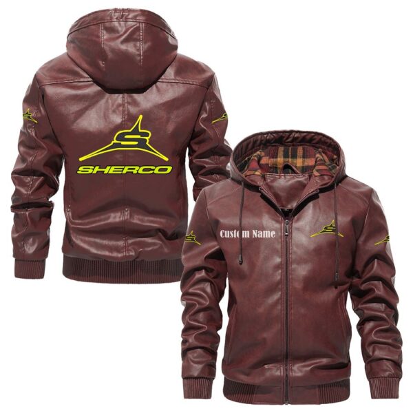 Custom Name Sherco PU Leather Hooded Jacket - Personalized Logo Car Motorcycle Model - Image 2