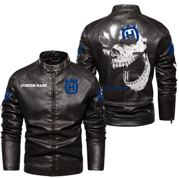 Custom Name Husqvarna Skull Leather Jacket - Personalized Logo Car Motorcycle Model - Image 3