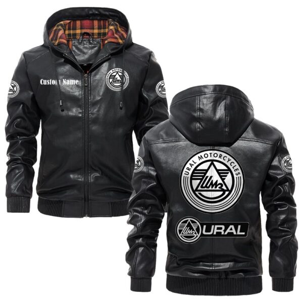 Custom Name Ural Motorcycles PU Leather Hooded Jacket - Personalized Logo Car Motorcycle Model