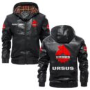 Custom Name Ursus PU Leather Hooded Jacket - Personalized Logo Car Motorcycle Model